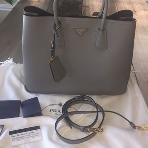Prada double large saffiano cuir leather tote